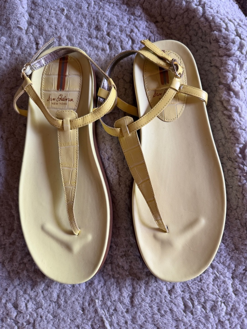 Sam Edelman Yellow Leather T-Strap Flat Sandals
